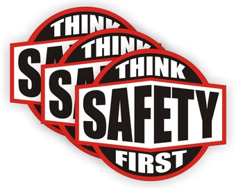 3-pack Think SAFETY FIRST Hard Hat Stickers | Vinyl Safety Helmet Construction Decals | Foreman Laborer Apprentice