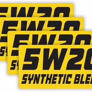 4 pack - 2x4-inch 5W-20 Synthetic Blend Weatherproof Vinyl Stickers Decals Labels | Oil Viscosity 0W20 10W-30 5W30 Oil Change