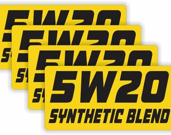 4er-Pack - 2x4-Zoll 5W-20 Synthetische Mischung Wetterfeste Vinylaufkleber Aufkleber Etiketten | Öl-Viskosität 0W-20 10W-30 5W30 Ölwechsel