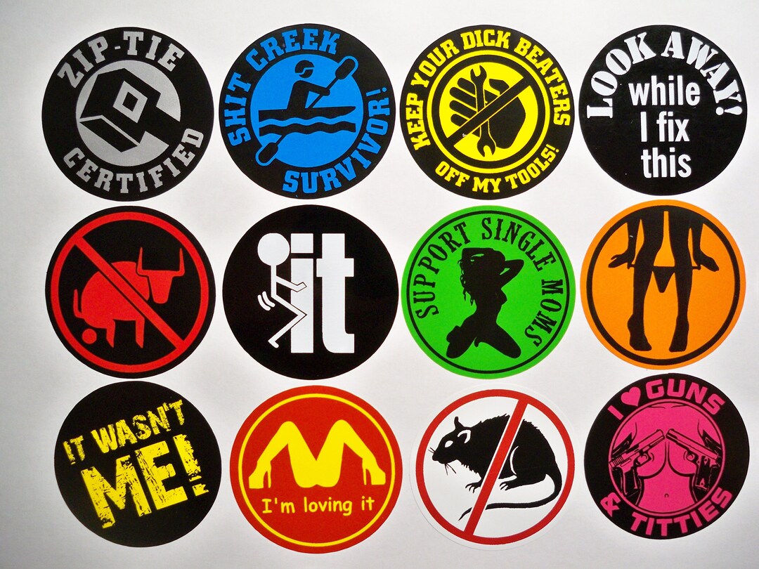 12pack Vinyl Hard Hat Stickers Funny Zip Tie Look Away No Rats Hands off My Tools Panty
