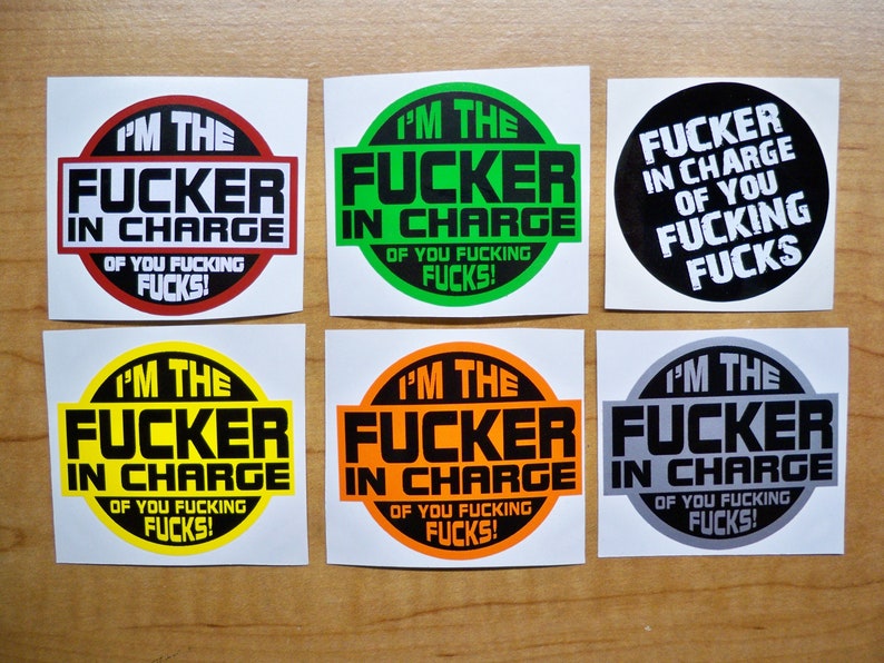 6pack Funny Hard Hat Stickers FKER in Charge of You Vinyl Etsy