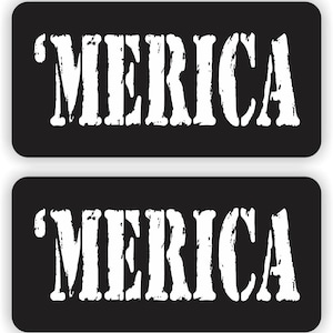 Pair &#39;MERICA Hard Hat Stickers | Motorcycle Helmet Decals | Stealth Distressed Toolbox Lunchbox Labels USA Welder Welding USA Patriotic