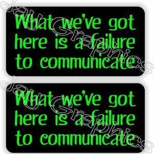 pair - FAILURE To COMMUNICATE Funny Hard Hat Stickers | 1x2 Vinyl Safety Helmet Motorcycle Decals | Foreman Laborer Construction Bad Ass