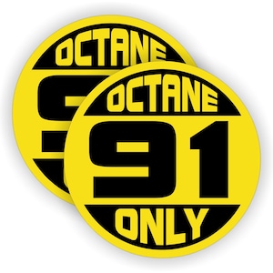 pair of 87 88 89 91 92 93 94 100 OCTANE ONLY Round Vinyl Stickers | Vinyl Decals Tank Can Truck Decal Labels Fuel Door Warning Danger Rating