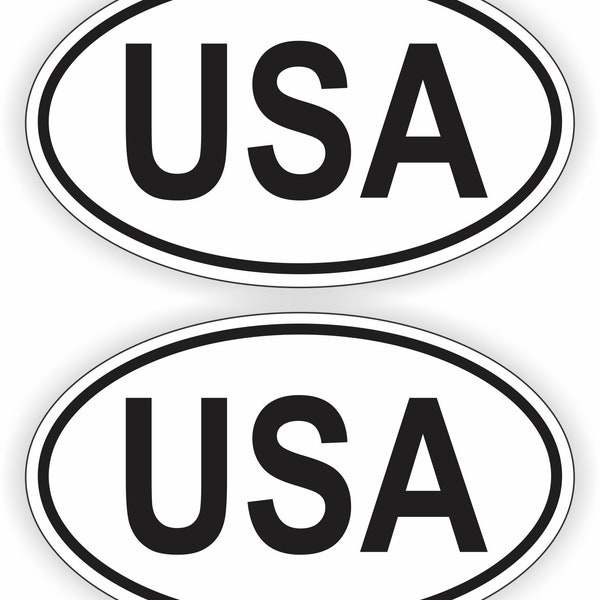 pair - USA Oval Vinyl Bumper Sticker | American Car Window Decal | SUV Euro Label Old Glory USA Patriotic Stars & Stripes Flag Flags