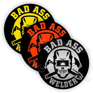 3-pack BAD Ass WELDER Hard Hat Stickers | Motorcycle Helmet Decals Toolbox Safety Construction Welding Tig Mig Sarcastic Foreman Laborer