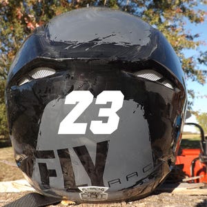 Pair ~ 2&quot; Custom Helmet Number Stickers | Personalized # Vinyl Decal | Dirt Bike Motorcycle Helmets Football Baseball Motocross Sticker