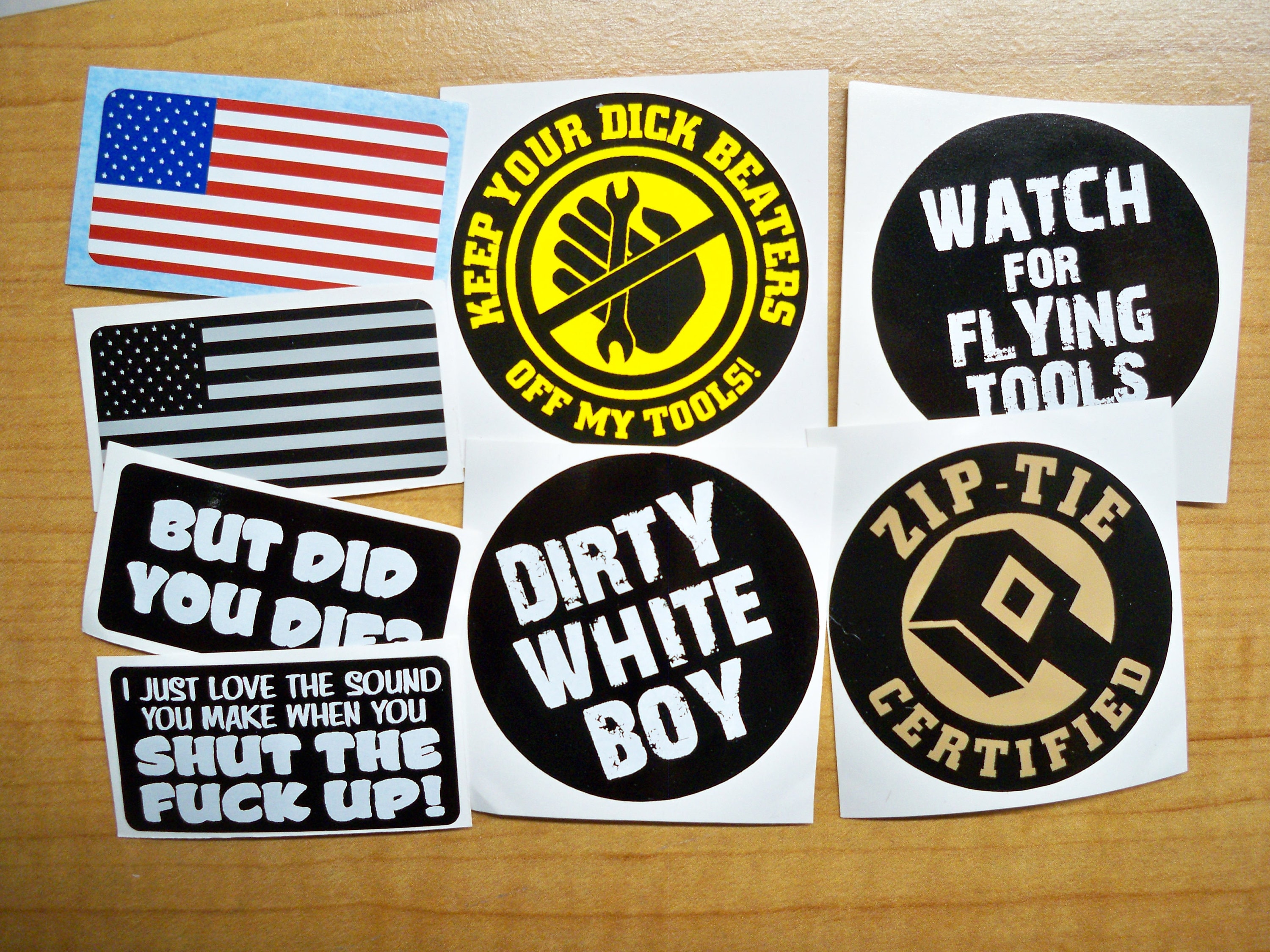 8pack Vinyl Hard Hat Stickers Funny Construction Helmet Decals