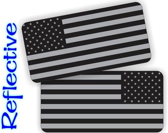 Pair - REFLECTIVE Black Ops American Flag Hard Hat Stickers | Motorcycle Helmet Decals | Toolbox Labels Flags USA Old Glory Distressed Look