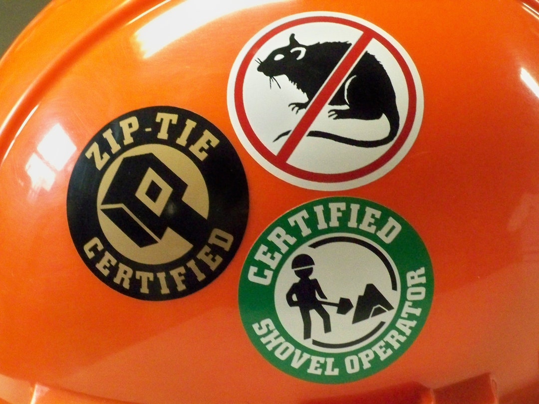 3 Hard Hat Stickers No Rats Zip Tie Certified Shovel Operator Funny ...