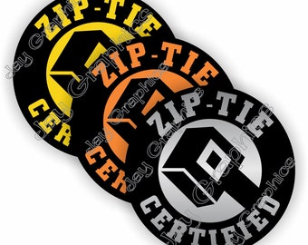 3-pack Zip-Tie Certified Funny Hard Hat Stickers | Motorcycle Helmet Decals Labels Foreman Ziptie Sticker Decal Laborer Bossman Construction