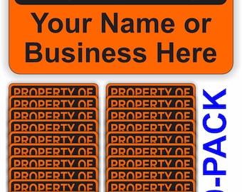 20 pack Custom Printed - PROPERTY OF - 1.5"x3" Vinyl Stickers Decals Labels / Shop Toolbox Tools Personalized Markers Your Business Name