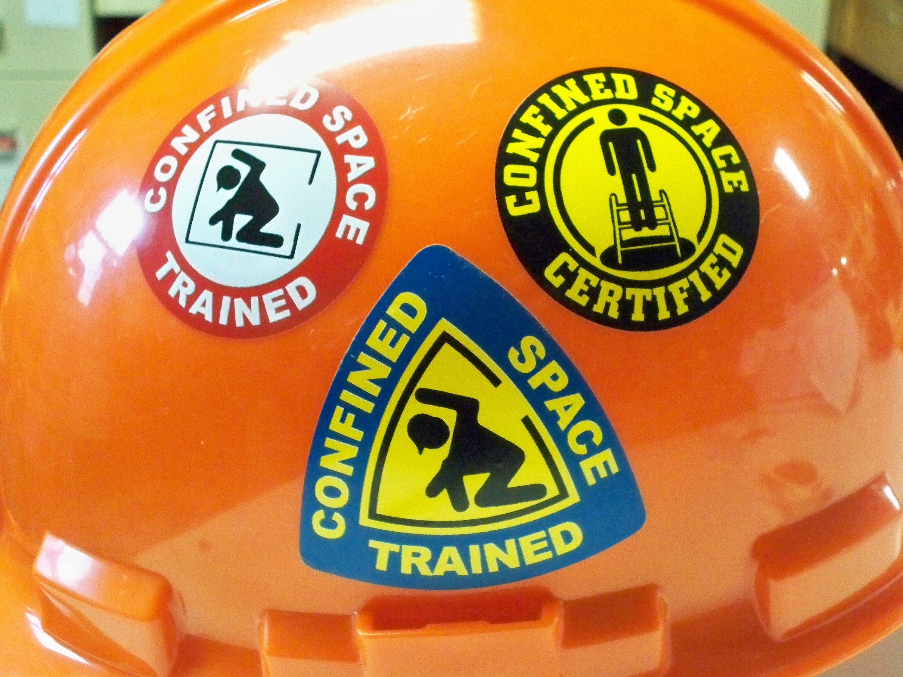 3 Hard Hat Stickers Confined Space Trained Certified Laborer Foreman