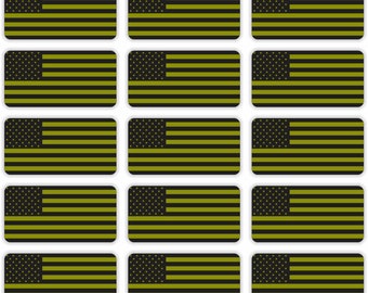 15-pack OD Green American Flags 1x2 Hard Hat Stickers | Olive Drab Welding Helmet Decals | Old Glory USA Flag Construction Laborer Foreman