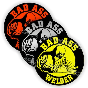 BAD Ass WELDER Hard Hat Stickers | Motorcycle Helmet Decals Toolbox Safety Construction Welding Tig Mig Sarcastic Foreman Laborer Lot Pack