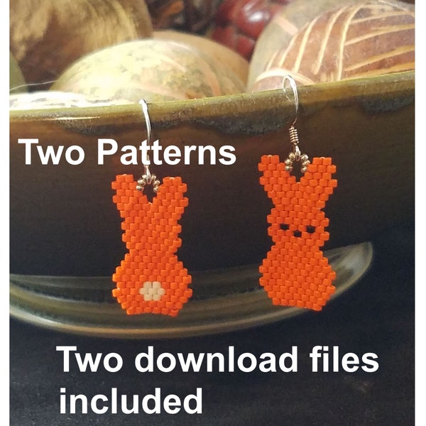 Easter Spring Bunny patterns, two-for-one pattern, Brick stitch bunny and cotton tail bunny, Easter earring pattern