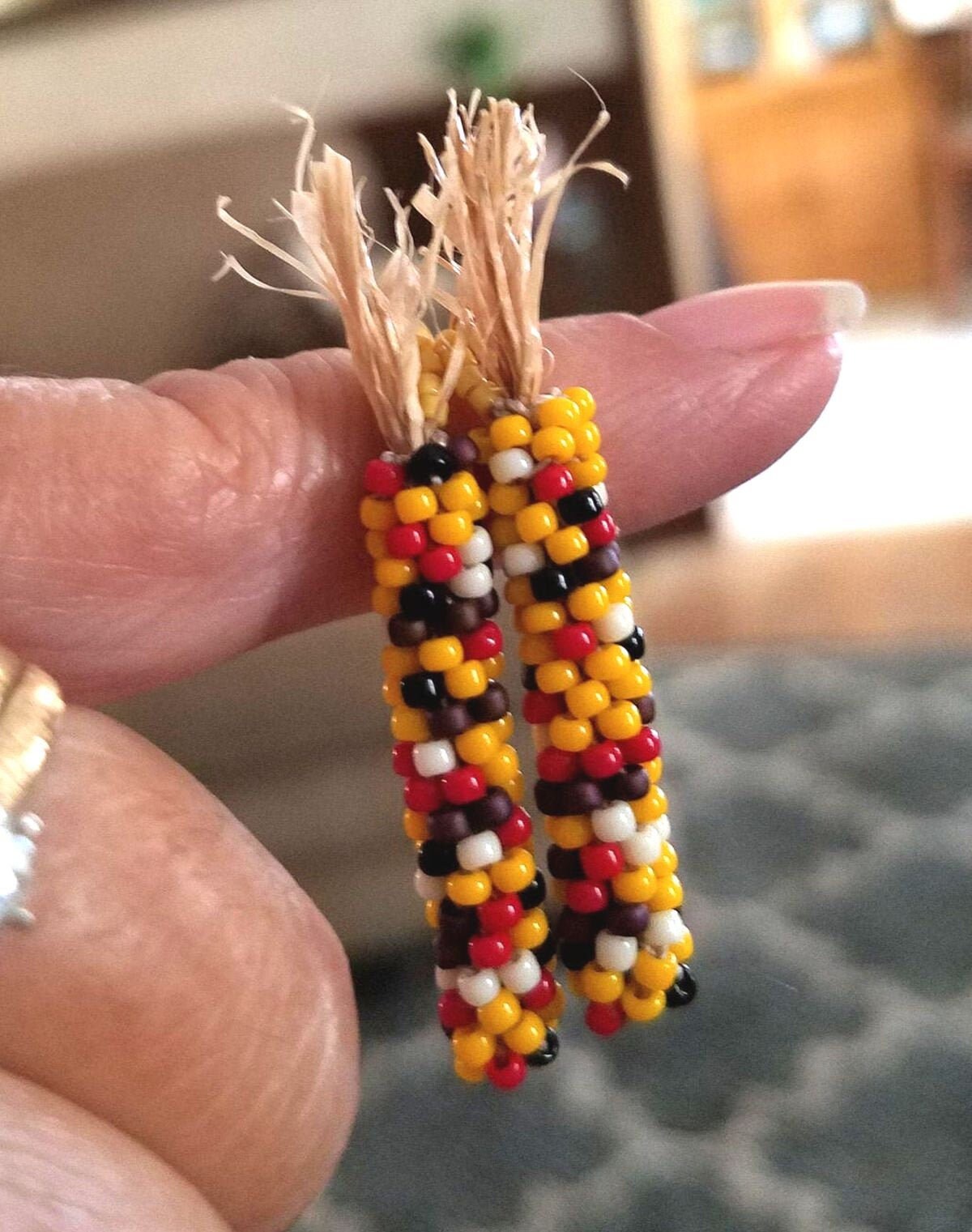 Beaded Indian corn dangle earrings glass seed beads French Etsy