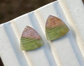 Bi colour engraved Tourmaline carving pair
