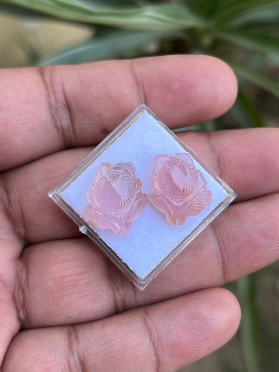 Pink Tourmaline Carved Flower Pair - 19.70 Carats