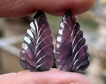 Tourmaline carved leaves pair