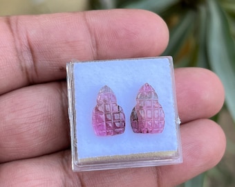 Bi colour engraved Tourmaline carving pair