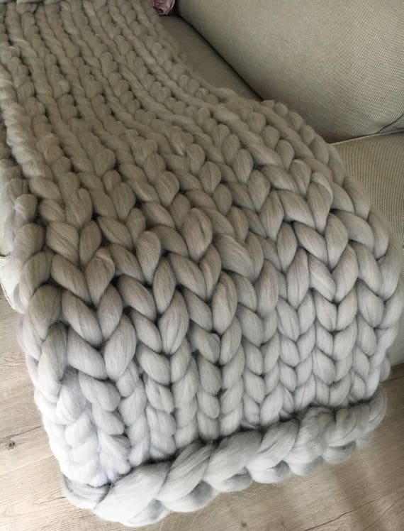 Hand knit blanket Large cable knitted throw Chunky throw bed