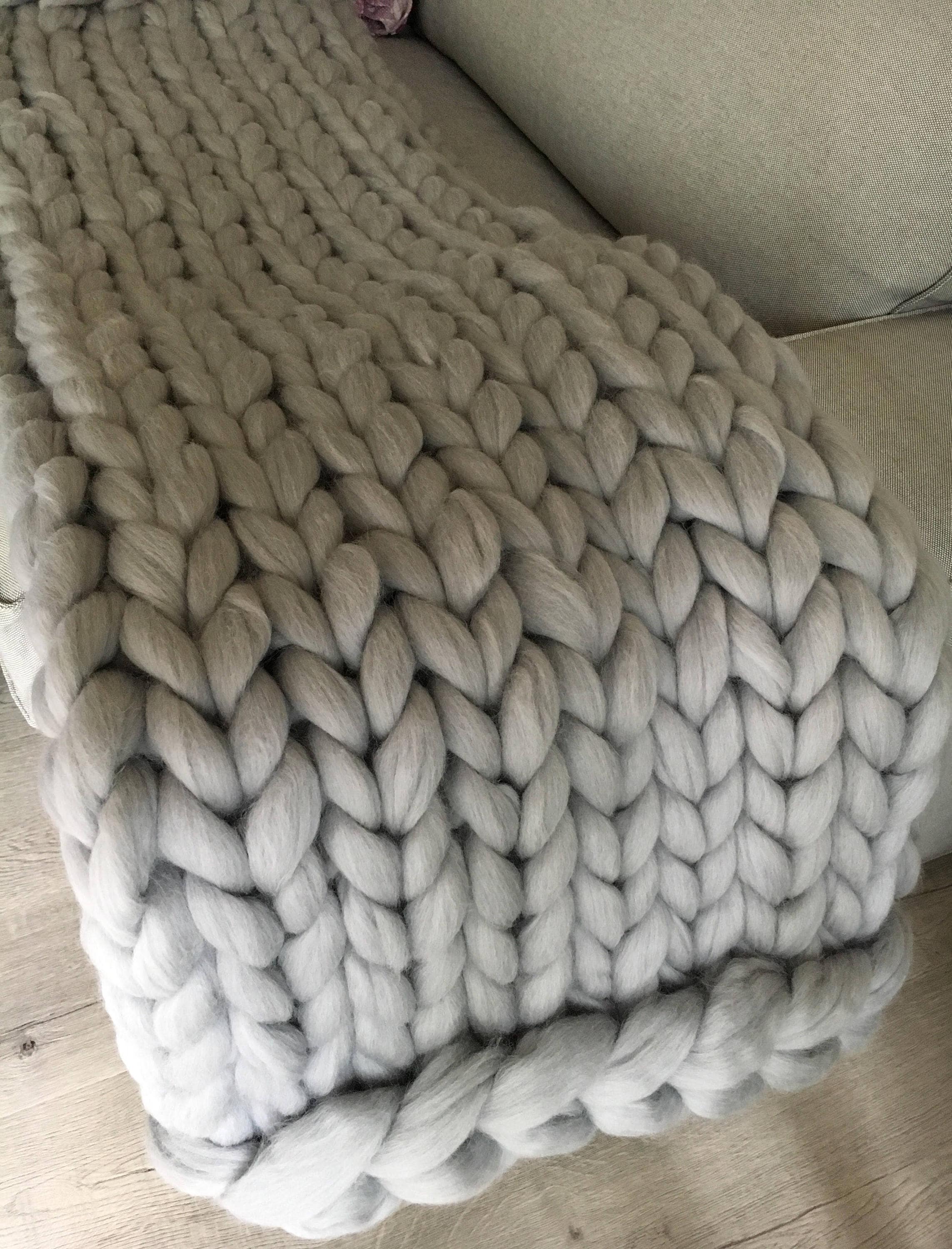 Hand knit blanket Large cable knitted throw Chunky throw bed