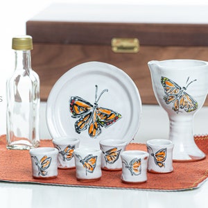 Conjunto de comunión de cerámica portátil - Conjunto de grupo pequeño de mariposas