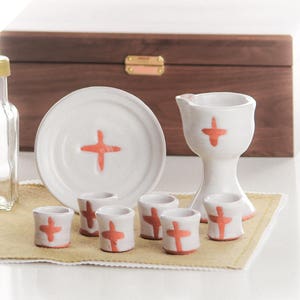 Portable Ceramic Communion Set - Natural Clay Cross Small Group Set