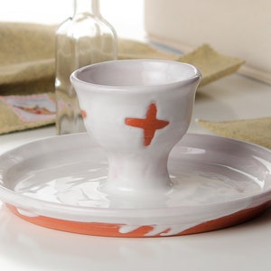 Ceramic One-Handed Communion Set - Natural Clay Cross