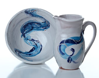 Ceramic Baptismal Bowl and Pitcher