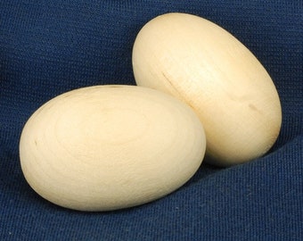 Natural Wooden Egg Unfinished, Set of 2, Eggs measure approx. 2.25" H x 1.5" D