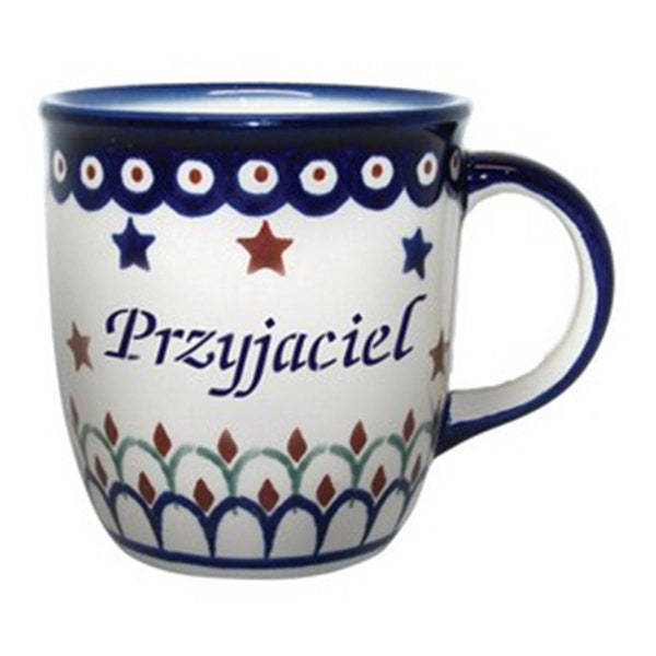 Polish Pottery 12oz Tee or Coffee  Mug - PRZYJACIEL, FRIEND (M)