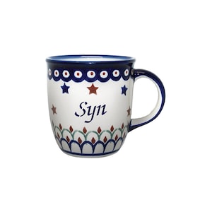 Polish Pottery 12oz  Tee or Coffee Mug With Word SYN, SON On One Side