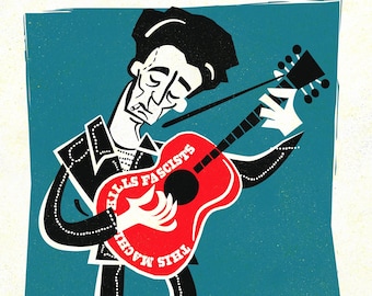 Woody Guthrie  A3 limited edition country art print by Chris Sick