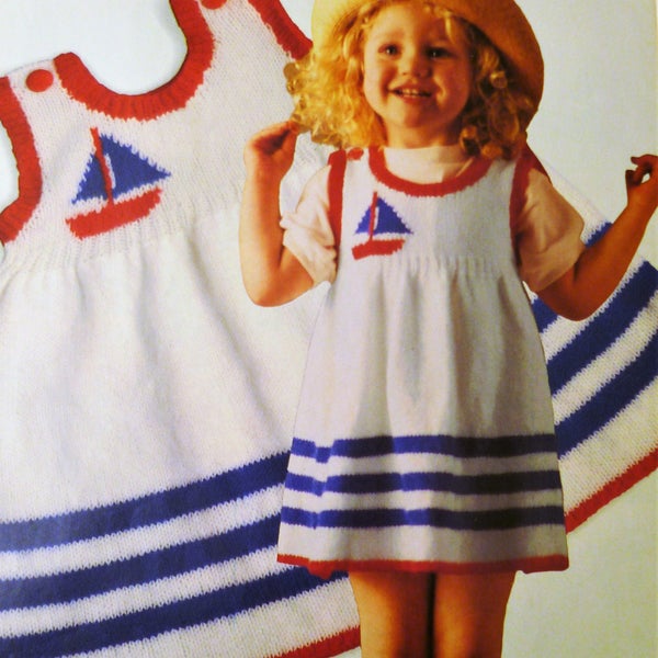 Strickmuster Mädchen Kleidung, Strickmuster PDF Muster Sailor Nautical Dress Mädchen Muster Sofort Download Vintage Pattern Grössen 2,3,4 Jahre