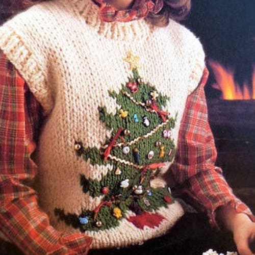 Knitting Pattern Christmas Tree Vest Knitting Patterns Kids Etsy