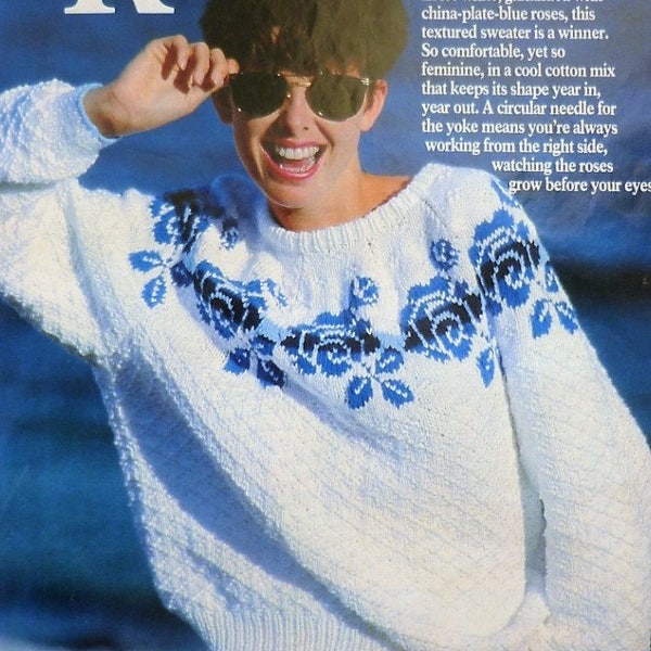 Strickmuster, Frauen Strickpullover Intarsia Muster, Langarm Pullover PDF Strickmuster, Weihnachtsgeschenk, Vintage Strickmuster