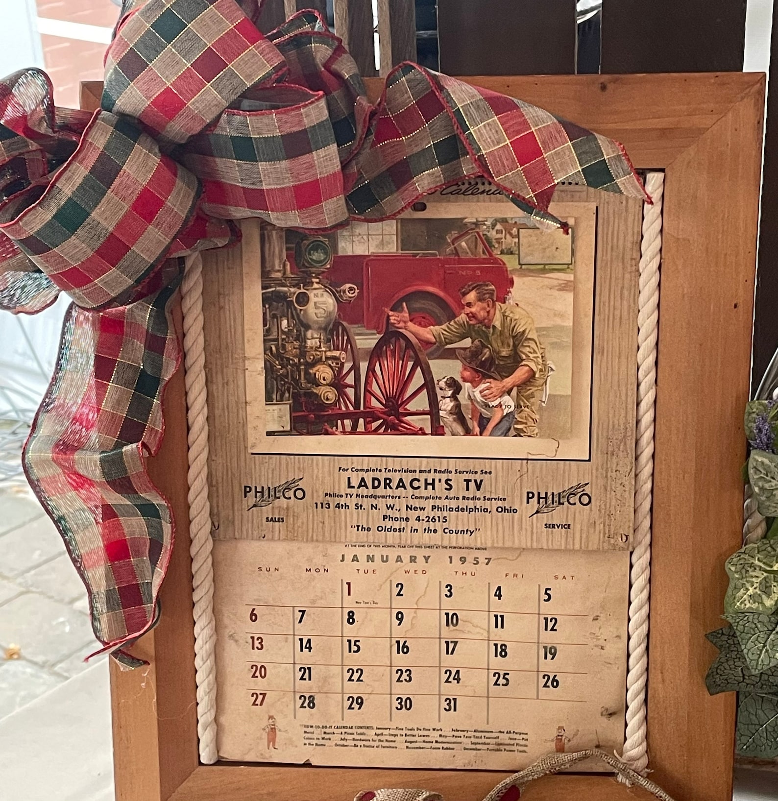 1957 Framed Calendar With Bow And Wooden Frame Etsy