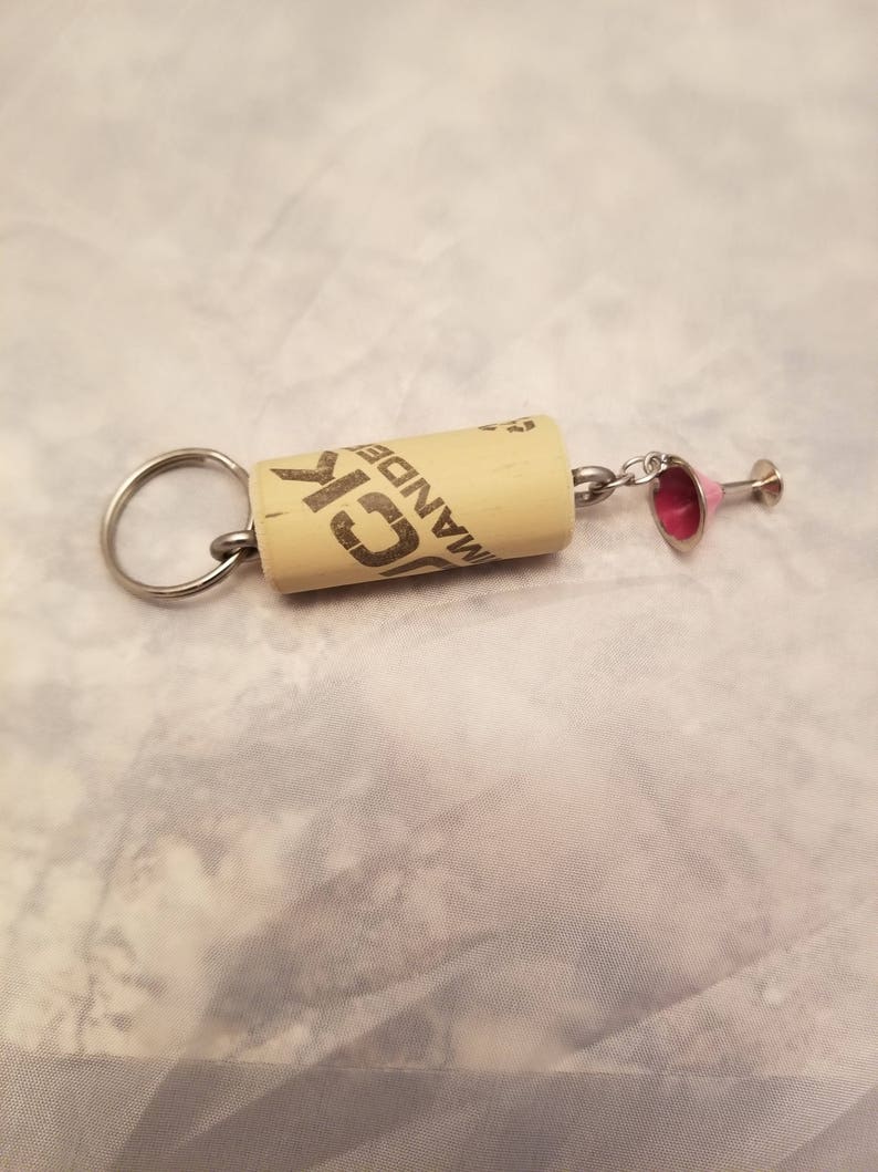 Wine cork keychain with pink glass charm