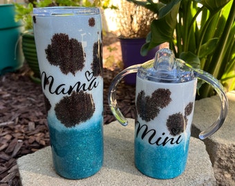 Cowhide Mama and Mini Matching Tumbler set