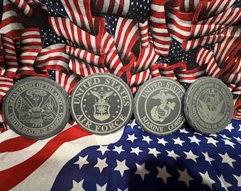 US Military Laser Engraved Slate Coaster Set – Navy, Army, Air Force, Marines & More