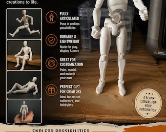 Action Man Articulated Figure | 3D Printed Poseable Model | Artist Drawing Reference Mannequin | Customizable Collector Toy