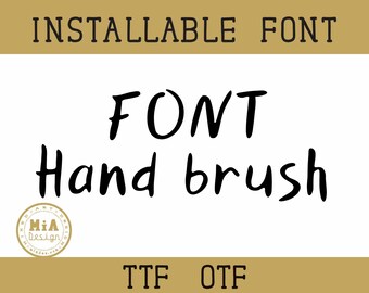 Font (TTF OTF) hand brush design. Installable TrueType font file for computer. Digital letters and numbers for write, craft, print