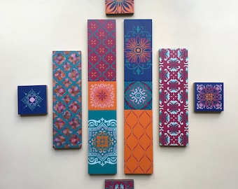 Multicoloured boho wall art- 12 piece collage- Colour pop- home decor