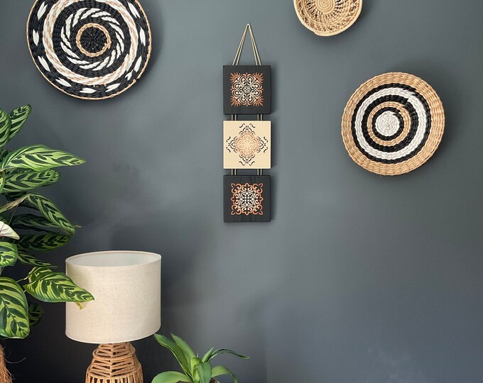Bohemian Style Long Wall Hanging Painted in Black,tan and Beige Etsy