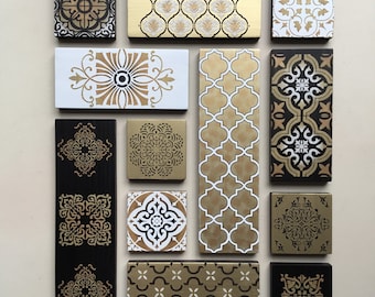 Wall art hand painted in golds,black and white