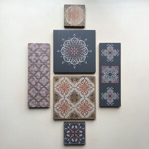 Wall art painted in grey and dusky pink- Modern Moroccan wall hangings