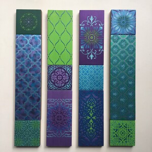 Geometric Wooden Wall Art Collage, Bohemian Decor, Purple, Blue, Green image 6