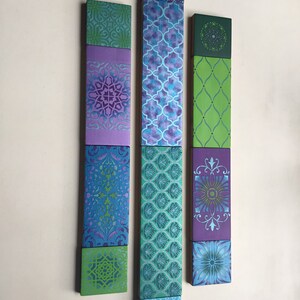 Geometric Wooden Wall Art Collage, Bohemian Decor, Purple, Blue, Green image 3